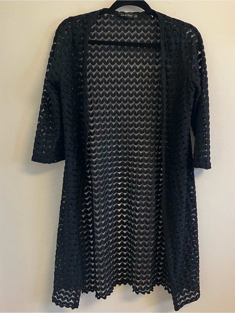 Whimsigoth Boho Womens Cardigan Medium Black Lace Open Front Festival Fairy